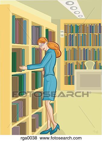 Stock Illustration - A librarian arranging books on the shelves. Fotosearch