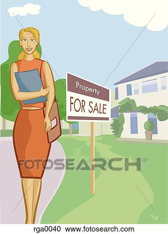 A realtor standing in front of a property View Large Illustration Clipart - A realtor standing in front of a property. Fotosearch