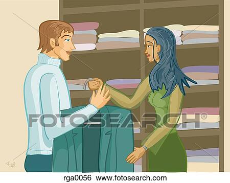 A saleswoman assisting a customer in her retail shop View Large Illustration Stock Illustration - A saleswoman assisting a customer in her retail shop. Fotosearch
