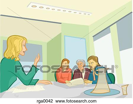 Drawing - A woman working at her desk. Fotosearch