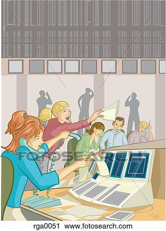 Stock traders at work on a typical day View Large Illustration Clip Art - Stock traders at work on a typical day. Fotosearch