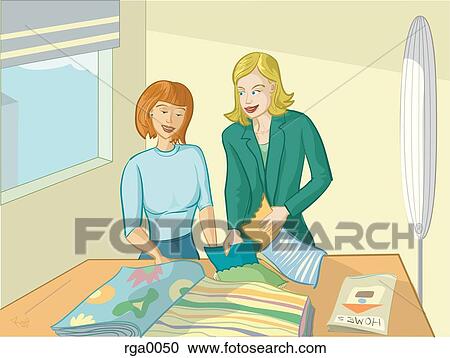 Two women looking at swatches View Large Illustration Clipart - Two women looking at swatches. Fotosearch