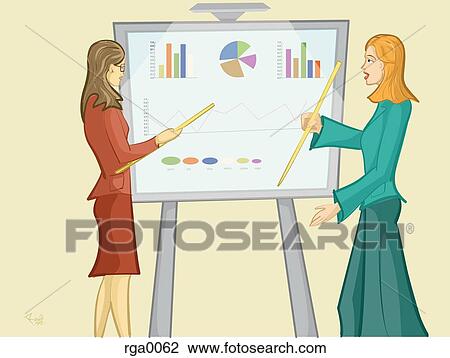 Women pointing at a sales chart View Large Illustration Drawing - Women pointing at a sales chart. Fotosearch