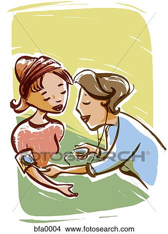 Stock Illustration - A doctor checking a patient's blood pressure. Fotosearch