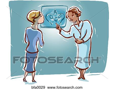 A gynecologist discussing a pelvic xray with a patient View Large Illustration Stock Illustration - A gynecologist discussing a pelvic xray with a patient. Fotosearch