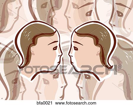 Clip Art - A woman coming face to face with herself. Fotosearch
