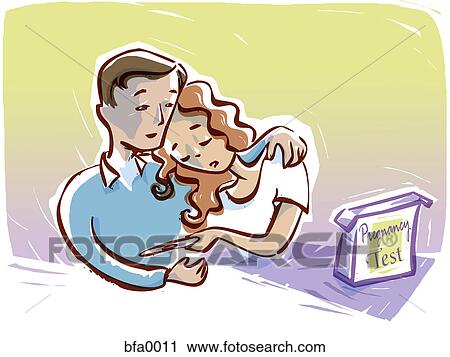 A woman showing the result of the fertility test to her husband View Large Illustration Clip Art - A woman showing the result of the fertility test to her husband. Fotosearch