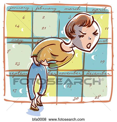 Stock Illustration - A woman suffering from PMS. Fotosearch