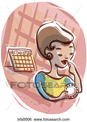 Stock Illustration - A woman taking birth control pill. Fotosearch