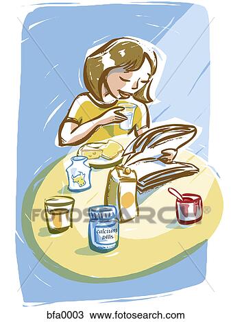 The calcium intake from the food taken during mealtime View Large Illustration Drawing - The calcium intake from the food taken during mealtime. Fotosearch