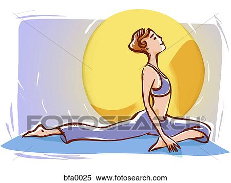 Woman stretching in front of sun View Large Illustration Stock Illustration - Woman stretching in front of sun. Fotosearch