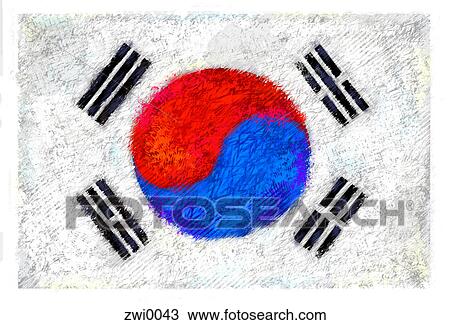 Drawing - Drawing of the flag of South Korea. Fotosearch