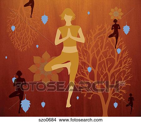 A woman doing a tree pose View Large Illustration Stock Illustration - A woman doing a tree pose. Fotosearch