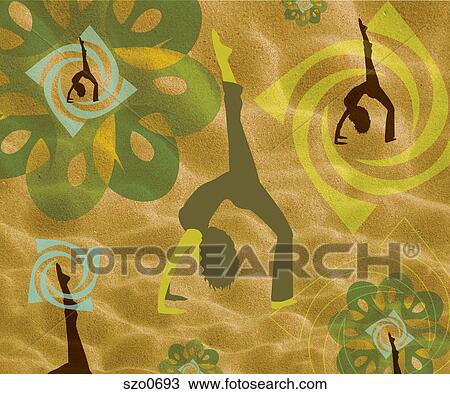 A woman in a hand stand position View Large Illustration Drawing - A woman in a hand stand position. Fotosearch
