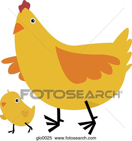 Stock Illustration - A mother hen and her chick. Fotosearch
