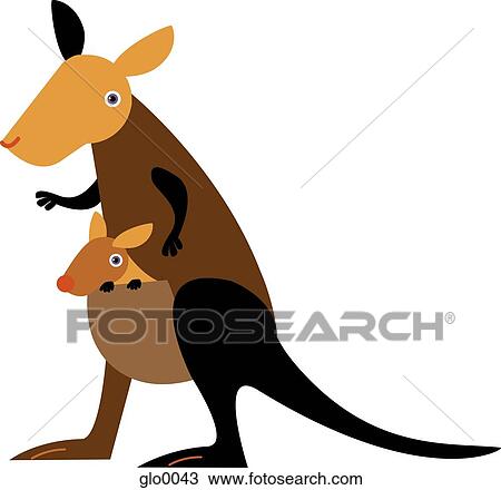 A mother kangaroo with her child in her pouch View Large Illustration Drawing - A mother kangaroo with her child in her pouch. Fotosearch
