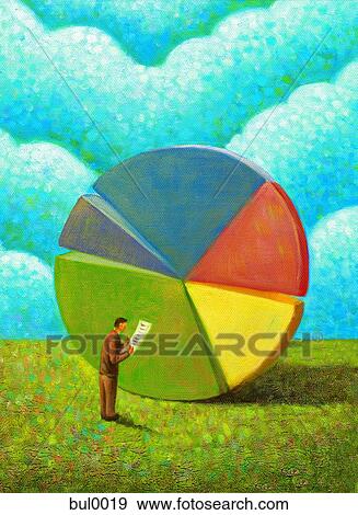 Stock Illustration - A businessman looking at a pie chart. Fotosearch