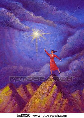 Clipart - A businesswoman reaching for a star. Fotosearch