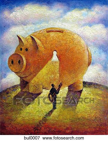 A man holding a key to huge piggy bank View Large Illustration Stock Illustration - A man holding a key to huge piggy bank. Fotosearch