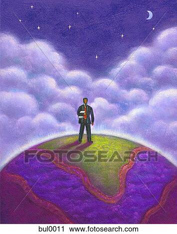 A man standing on the earth surface under a starry sky View Large Illustration Clip Art - A man standing on the earth surface under a starry sky. Fotosearch