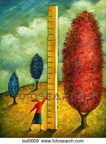 A woman measuring a tree with a ruler View Large Illustration Stock Illustration - A woman measuring a tree with a ruler. Fotosearch