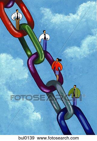 Illustration of business people standing on the links of a large chain View Large Illustration Stock Illustration - Illustration of business people standing on the links of a large chain. Fotosearch