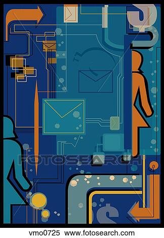Two women sending business emails to each other View Large Illustration Stock Illustration - Two women sending business emails to each other. Fotosearch