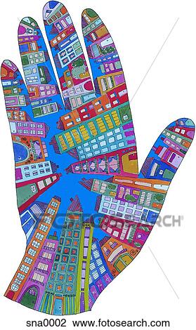Stock Image - A city hand on white background. Fotosearch
