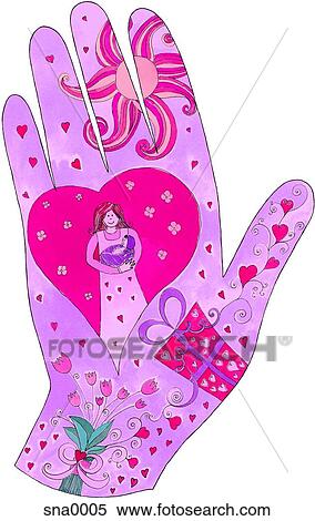 Stock Photography - A purple hand showing a mother and her child. Fotosearch