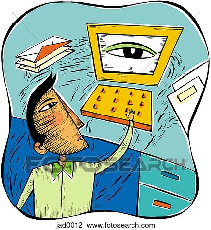 A computer user being watched View Large Illustration Drawing - A computer user being watched. Fotosearch