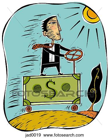 Stock Illustration - An illustration of a businessman driving a money truck. Fotosearch