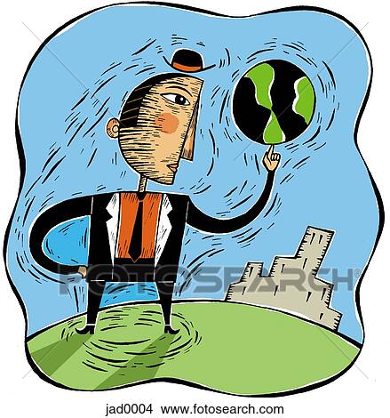 Businessman balancing a globe on his finger View Large Illustration Stock Illustration - Businessman balancing a globe on his finger. Fotosearch