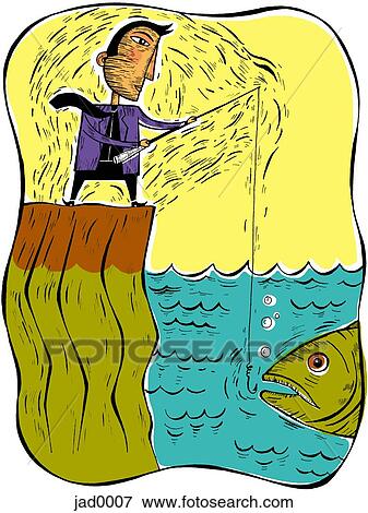 Businessman fishing for a very large fish View Large Illustration Stock Illustration - Businessman fishing for a very large fish. Fotosearch