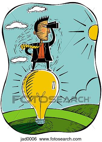 Stock Illustration - Businessman standing on a large lightbulb. Fotosearch