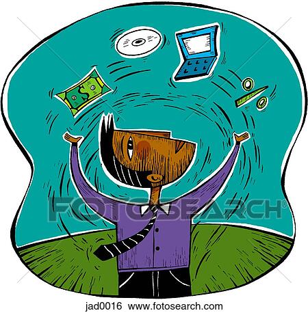 Man juggling money and technology View Large Illustration Stock Illustration - Man juggling money and technology. Fotosearch