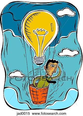Man riding in a lightbulb balloon View Large Illustration Stock Illustration - Man riding in a lightbulb balloon. Fotosearch
