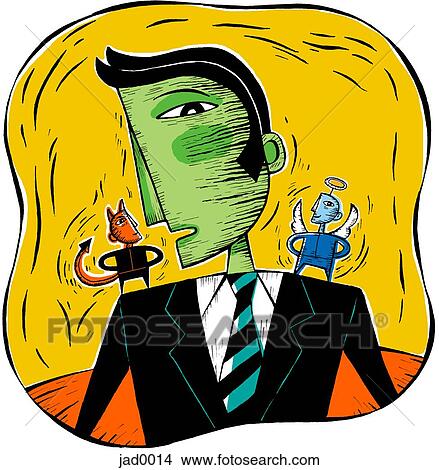 Man with a devil and an angel on his shoulders View Large Illustration Stock Illustration - Man with a devil and an angel on his shoulders. Fotosearch