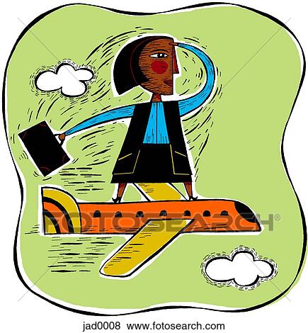 Stock Illustration - Woman riding an airplane. Fotosearch