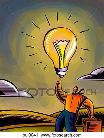 A man holding a bright bulb in his hands View Large Illustration Clip Art - A man holding a bright bulb in his hands. Fotosearch