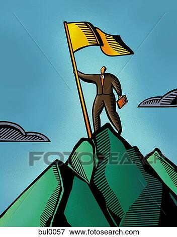 A man planting a flag at the summit of a mountain View Large Illustration Stock Illustration - A man planting a flag at the summit of a mountain. Fotosearch