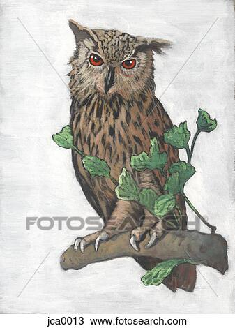 Drawing - Illustration of an eurasian eagle owl. Fotosearch