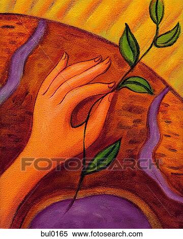 Stock Illustration - An illustration of a hand holding a seedling. Fotosearch