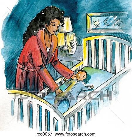 A mother putting her baby in the crib View Large Illustration Stock Illustration - A mother putting her baby in the crib. Fotosearch