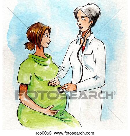 A pregnant woman at a doctor's appointment View Large Illustration Drawing - A pregnant woman at a doctor's appointment. Fotosearch