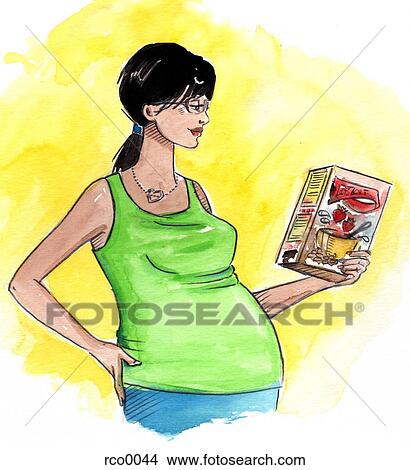 A pregnant woman reading the label of a cereal box View Large Illustration Stock Illustration - A pregnant woman reading the label of a cereal box. Fotosearch