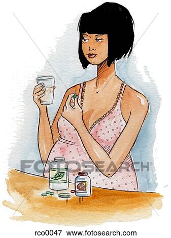 A pregnant woman taking pills View Large Illustration Stock Illustration - A pregnant woman taking pills. Fotosearch