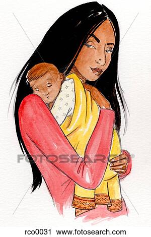 Clip Art - A woman carrying her infant baby. Fotosearch