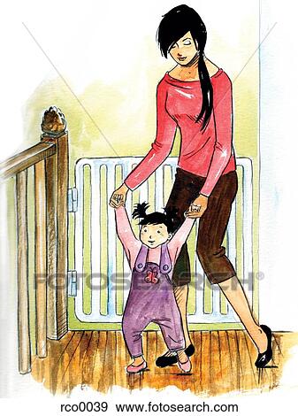 A woman walking with her toddler View Large Illustration Stock Illustration - A woman walking with her toddler. Fotosearch