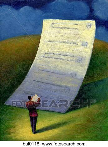 Stock Illustration - Businessman standing infront of a large checklist. Fotosearch