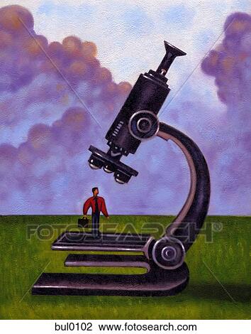 Drawing - Businessman standing underneath a microscope. Fotosearch